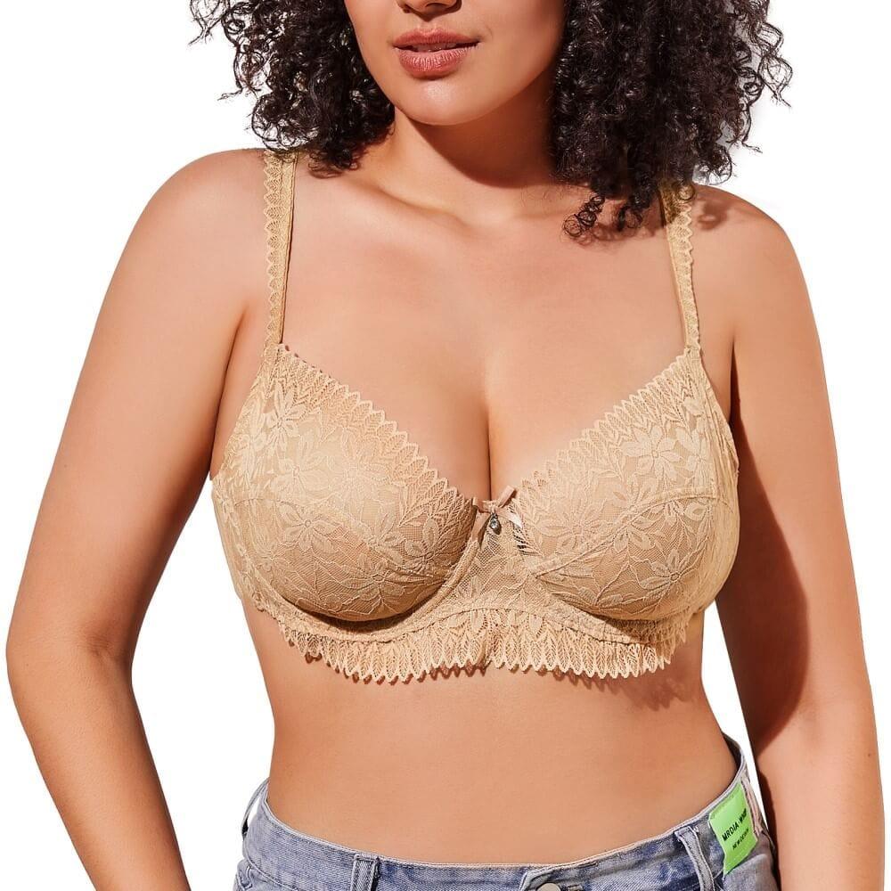 FallSweet Beige / 34 / C Delicate Sheer Lace Balconette Bra