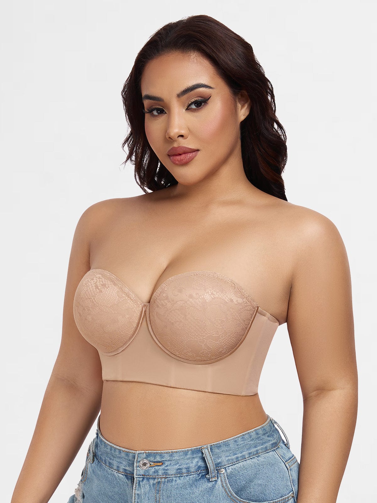 FallSweet Beige / 36 / D Multiway Strapless Longline Bustier Bra