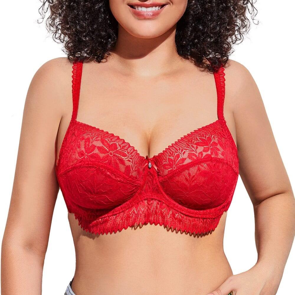 FallSweet Red / 34 / C Delicate Sheer Lace Balconette Bra