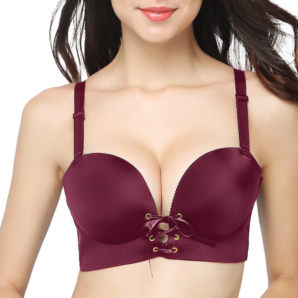 FallSweet Wine Red / A / 32 "Add Two Cups" Padded Wireless Plunge Push Up Bra